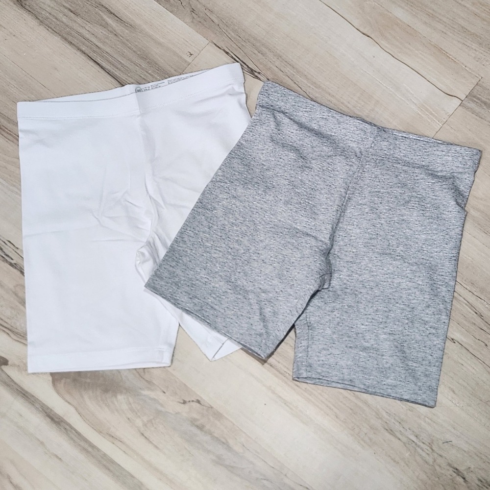 Wonder Nation Girls 2 Pack Biker Shorts White Heather Gray Size L 10-12 Cotton